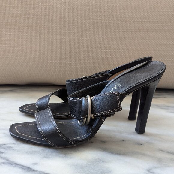 PRADA Vintage Black Leather Heeled Sandal IT 38.5 US 8.5 - Picture 1 of 7